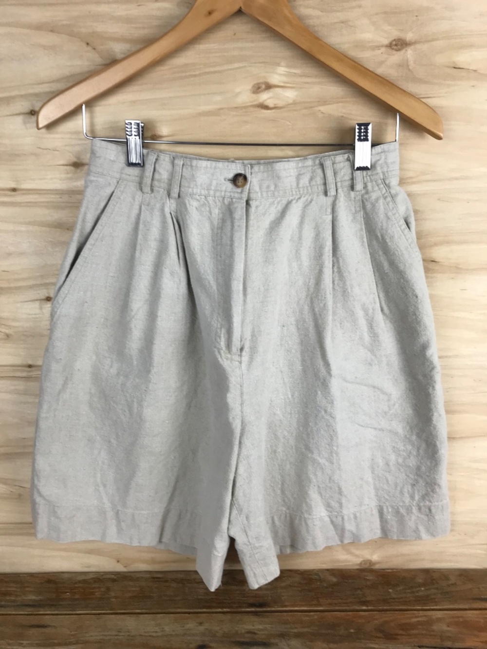 Vtg 90s Rafaella Linen Pleated Bermuda Walking Shorts Women's Sz 6-10 Beige